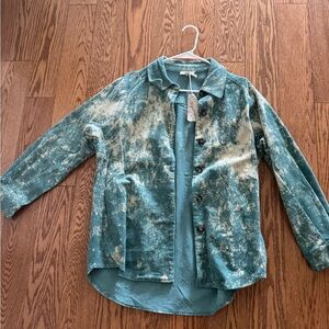 Teal and Cream Corduroy Jacket Vintage, Oversized - Size Small